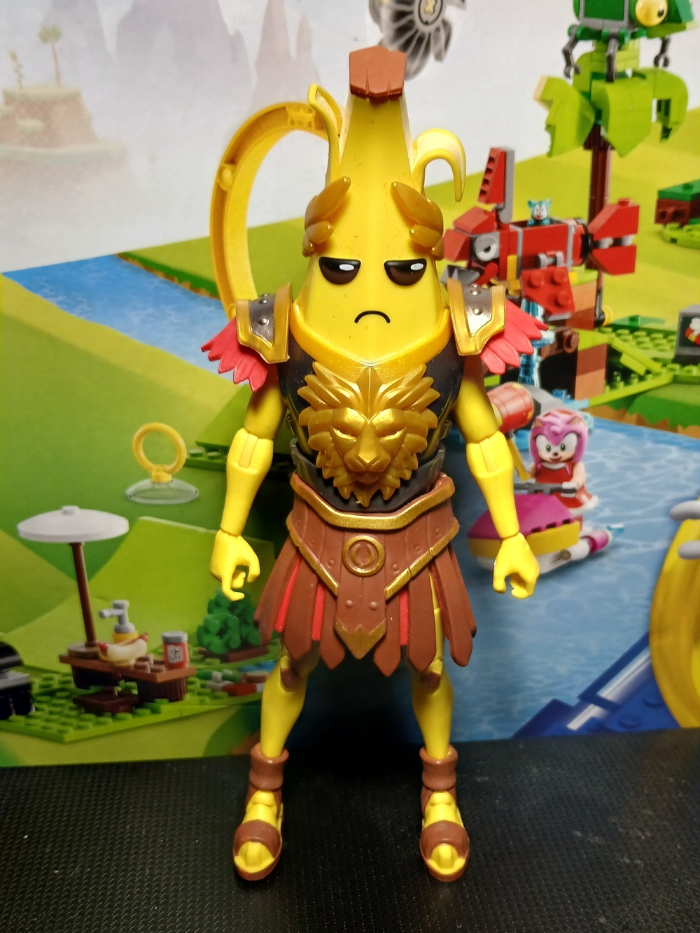Yellow Banana Warrior Action Figure with Gold Armor - Kids Toy